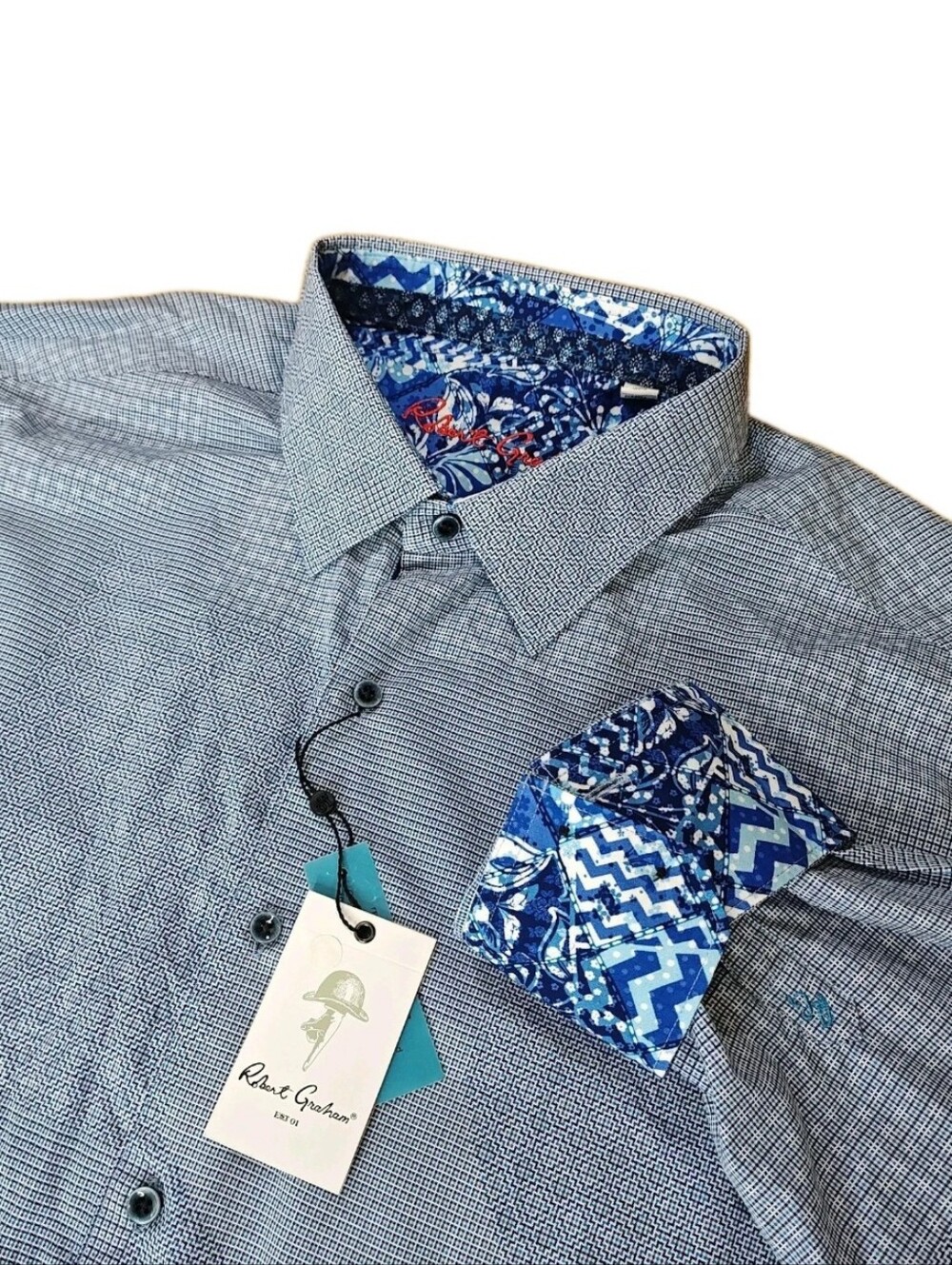 Robert Graham Men 3X Rum Sizzle Shirt Blue Slim Tailored Fit Flip Cuffs L/S Nwt